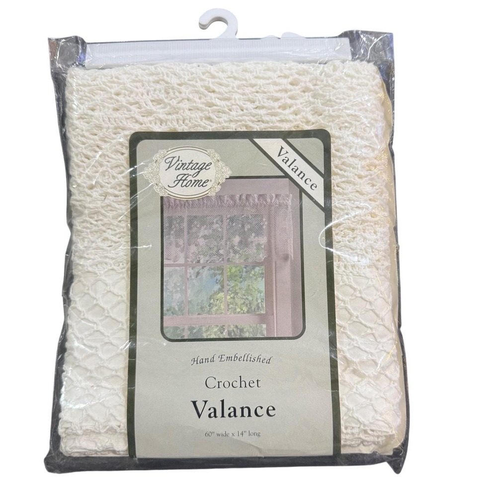 Vintage Home Hand Embellished Crochet Valance Cream 60x14 Inch Cotton